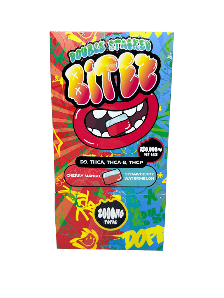Double Stacked Bites 120,000mg Display (60 - 2ct Packs) - Cherry Mango / Strawberry Watermelon - Hemp Wholesaler
