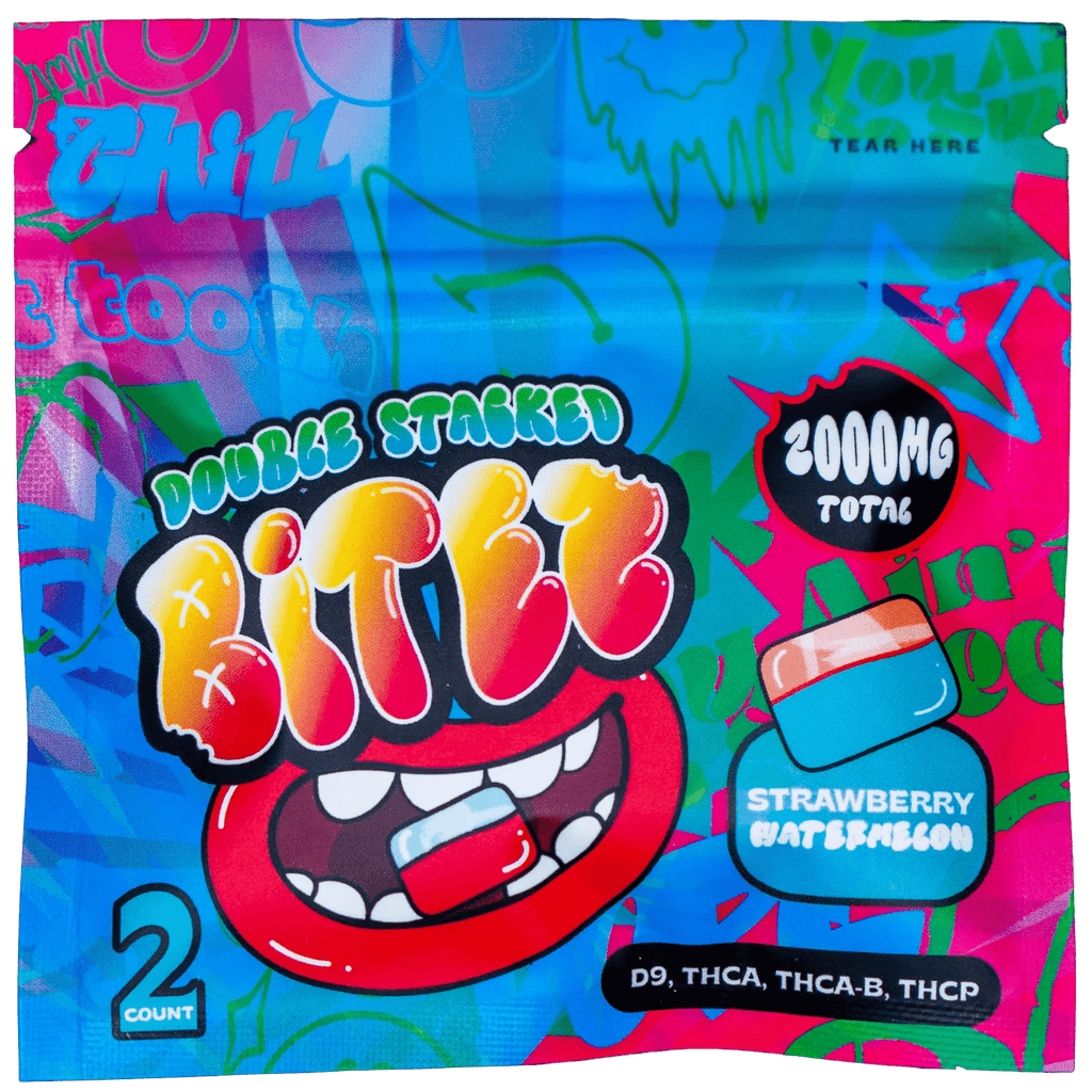 Double Stacked Bites 120,000mg Display (60 - 2ct Packs) - Cherry Mango / Strawberry Watermelon - Hemp Wholesaler