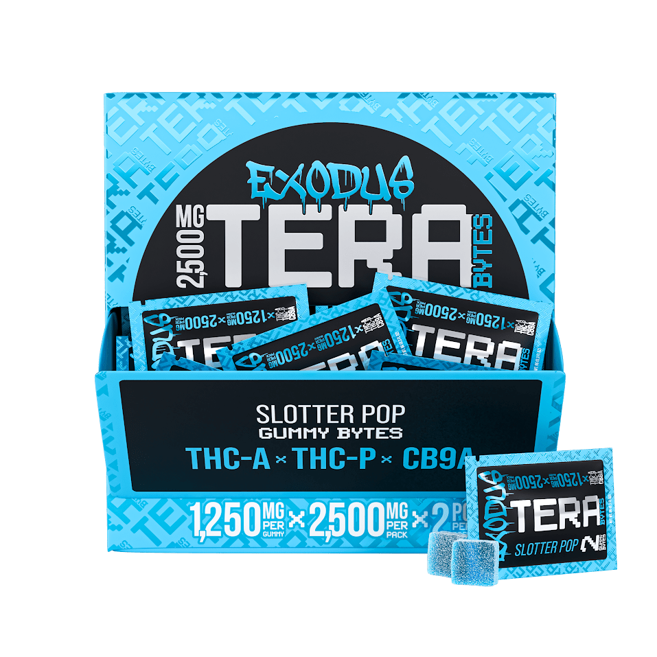 Exodus Thca+Thcp+CB9A TeraBytes Gummies - 75,000mg - 2 Count 30pk Display - Slotter Pop - Bandit Distribution