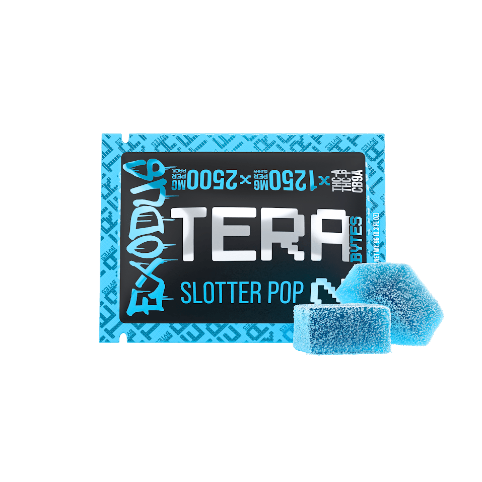 Exodus Thca+Thcp+CB9A TeraBytes Gummies - 75,000mg - 2 Count 30pk Display - Slotter Pop - Bandit Distribution