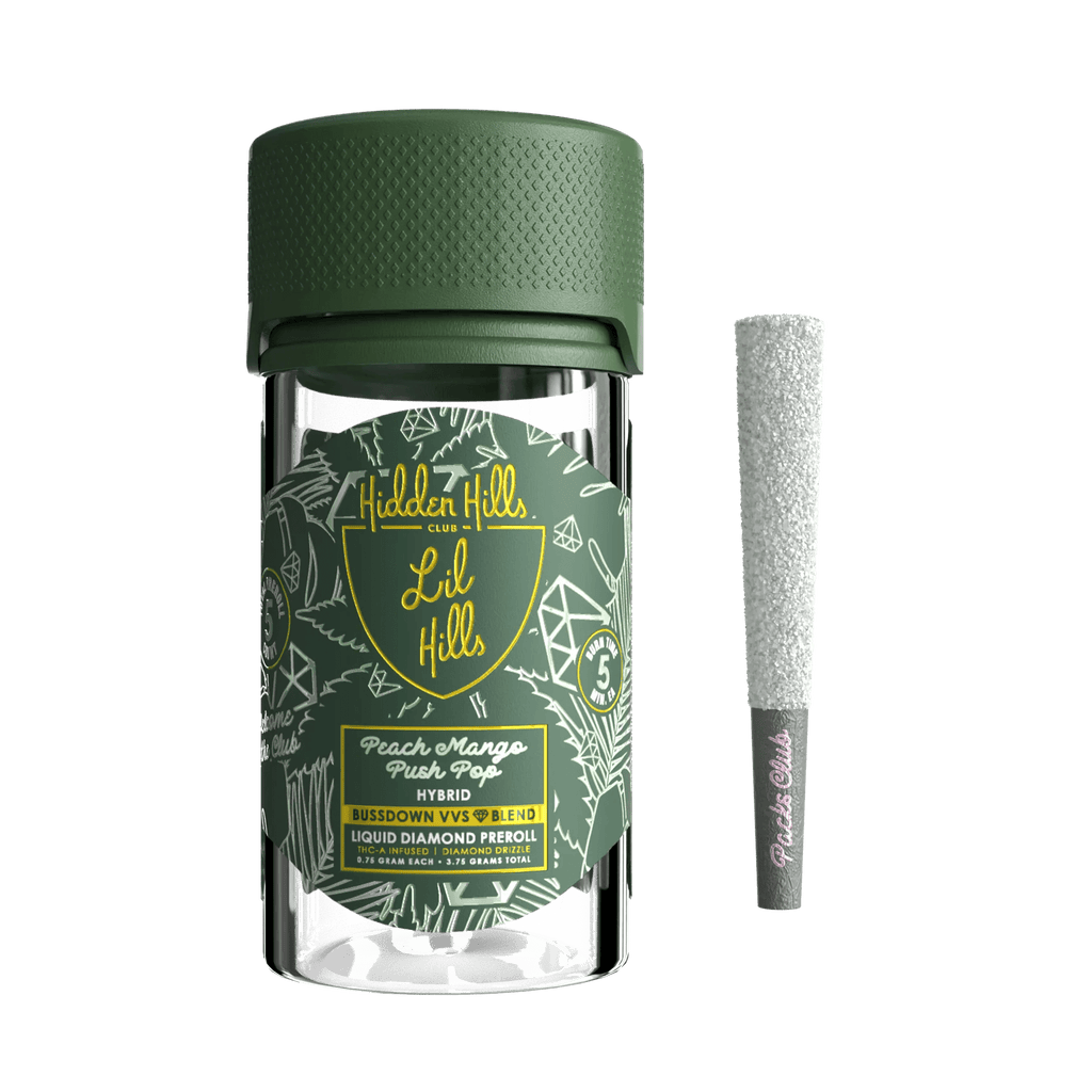 Hidden Hills - Lil Hills 2.0 Liquid Diamond Drizzle Pre Rolls - 5ct Jar - Peach Mango Push Pop - Bandit Distribution