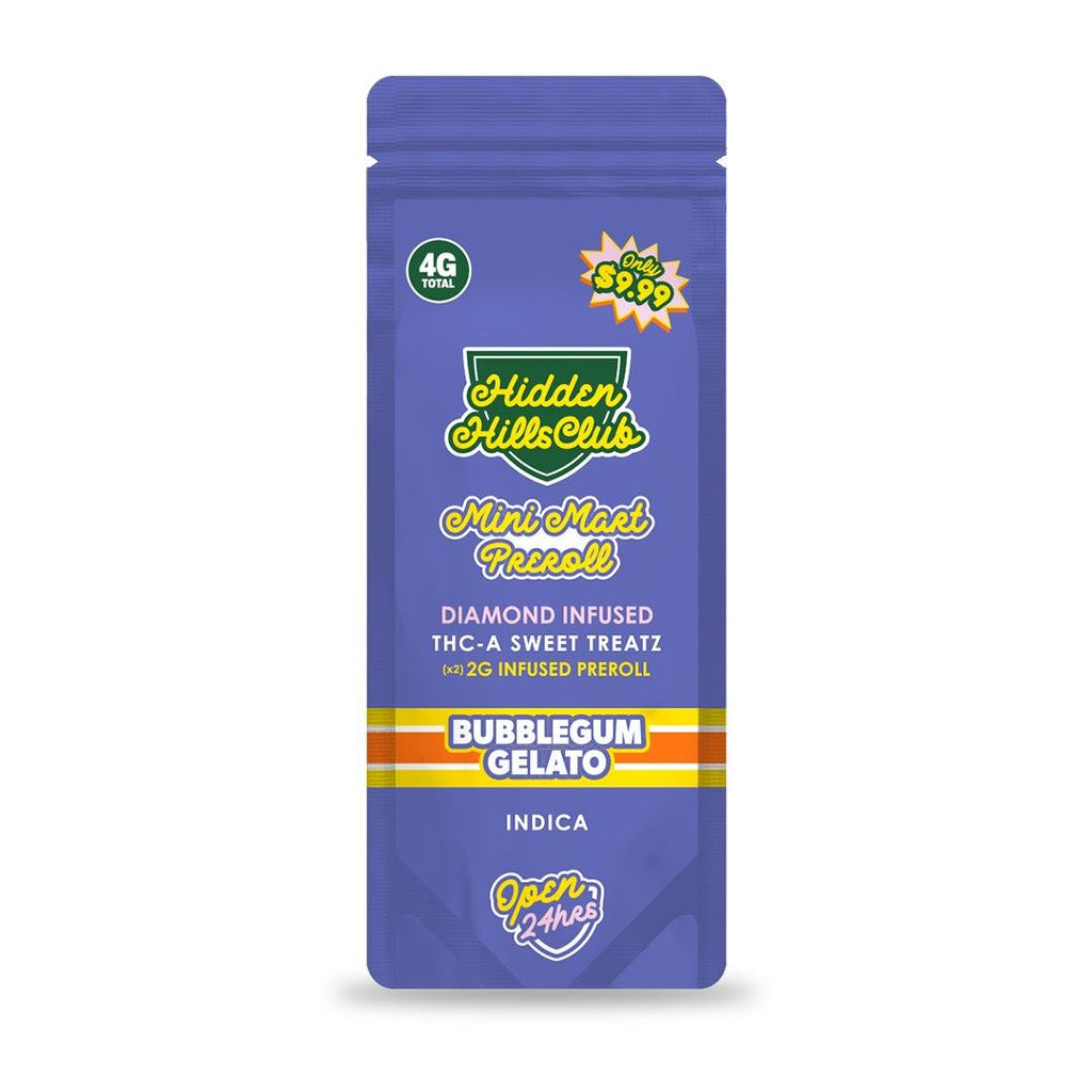 Hidden Hills Mini Mart 2g x 2 Thca Diamond Infused Pre Rolls - 10 Pack Display - BubbleGum Gelato - Bandit Distribution