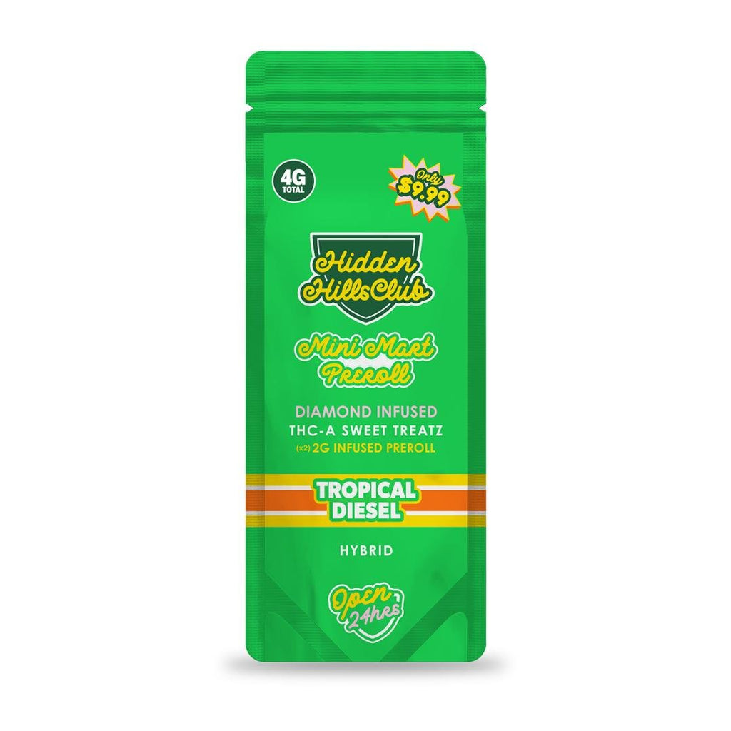 Hidden Hills Mini Mart 2g x 2 Thca Diamond Infused Pre Rolls - 10 Pack Display - Tropical Diesel - Bandit Distribution