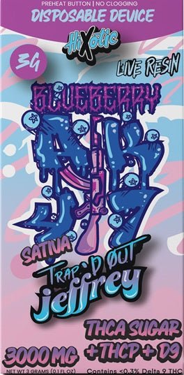 HiXotic - "Trap'd Out Jeffrey" 3g Disposable - Singles - Blueberry AK47 + THCA Sugar+THCP+D9 - Bandit Distribution