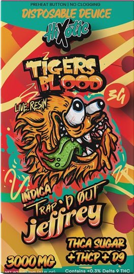 HiXotic - "Trap'd Out Jeffrey" 3g disposable - Singles - Tigers Blood + THCA Sugar+THCP+D9 - Bandit Distribution