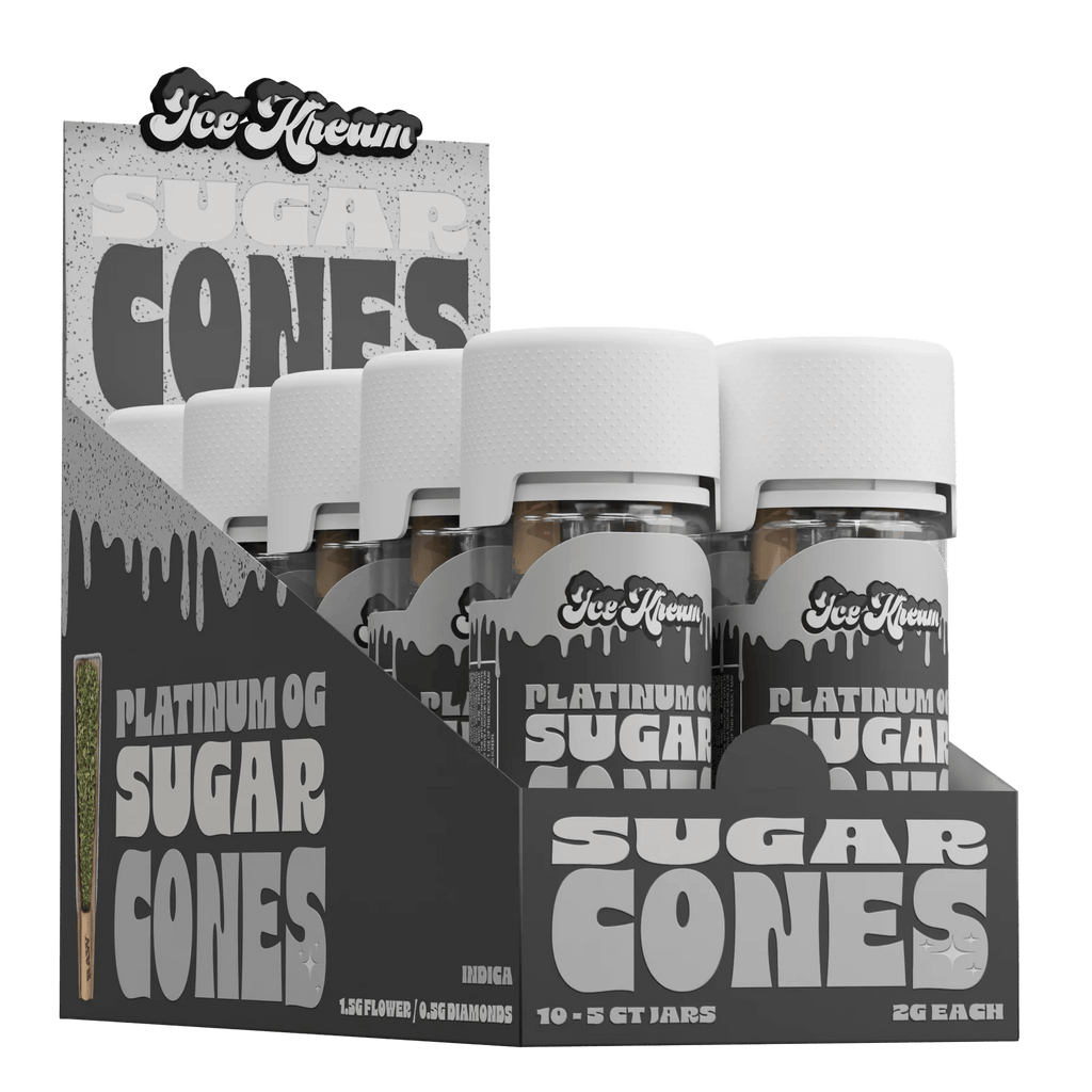Ice Kream Sugar Cones Thca 2g Pre Rolls - 5ct Jar - 10 Jar Display - Platinum OG Snow Cones - Bandit Distribution