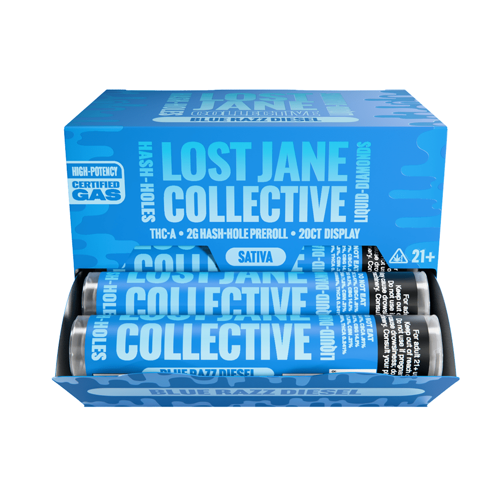 Lost Jane Liquid Diamond Hash Holes - 20ct Display - Blue Razz Diesel - Bandit Distribution
