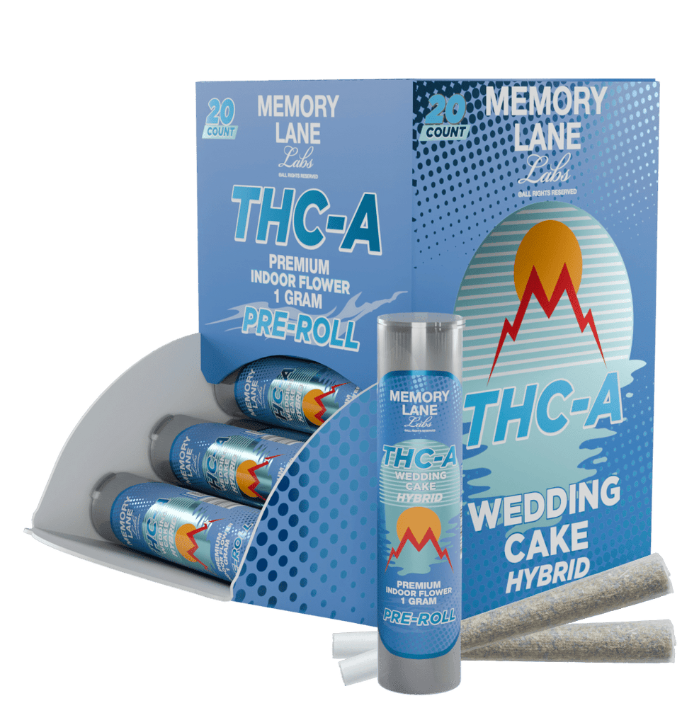Memory Lane THCA Pre Rolls - 1g Tubed - 20ct Display - Wedding Cake - Bandit Distribution