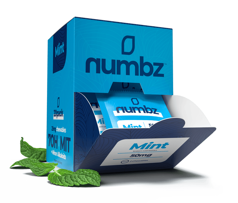 Numbz 50mg 2pk 7oh / MIT Kratom Displays - 20pk Mint Gravity Feed Display - Bandit Distribution