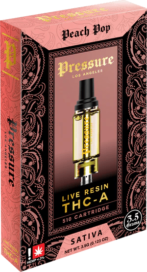 Pressure 3.5g Live resin THCA Cartridge - Peach Pop - Bandit Distribution