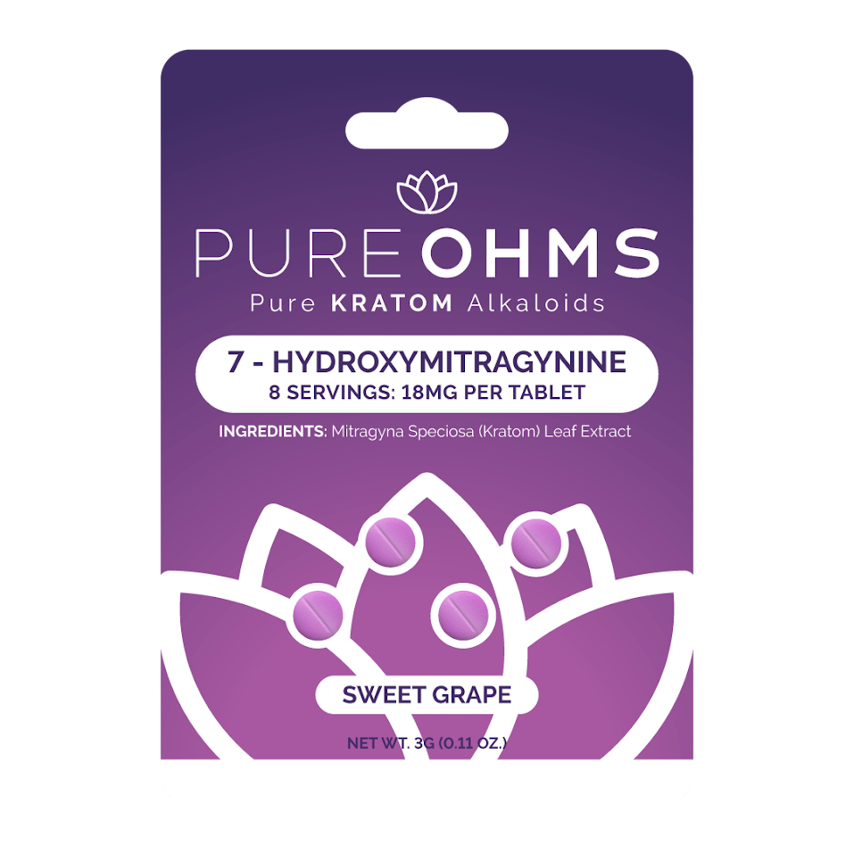Pure Ohms 7 - Hydroxy Tabs 18mg - 4pk - 10ct Display - Sweet Grape - Bandit Distribution