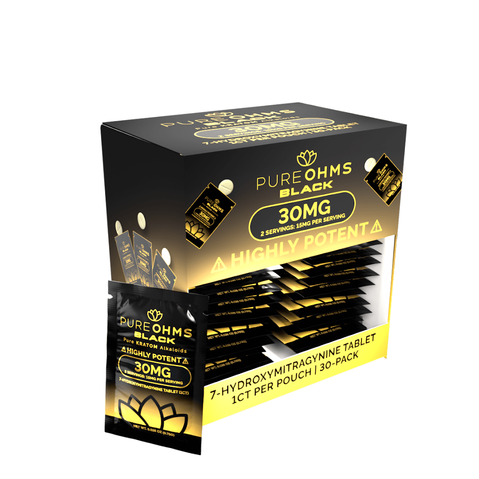 Pure Ohms Black - 7 - Hydroxy 30mg 2ct Tabs - Counter Display - 30pk - Bandit Distribution