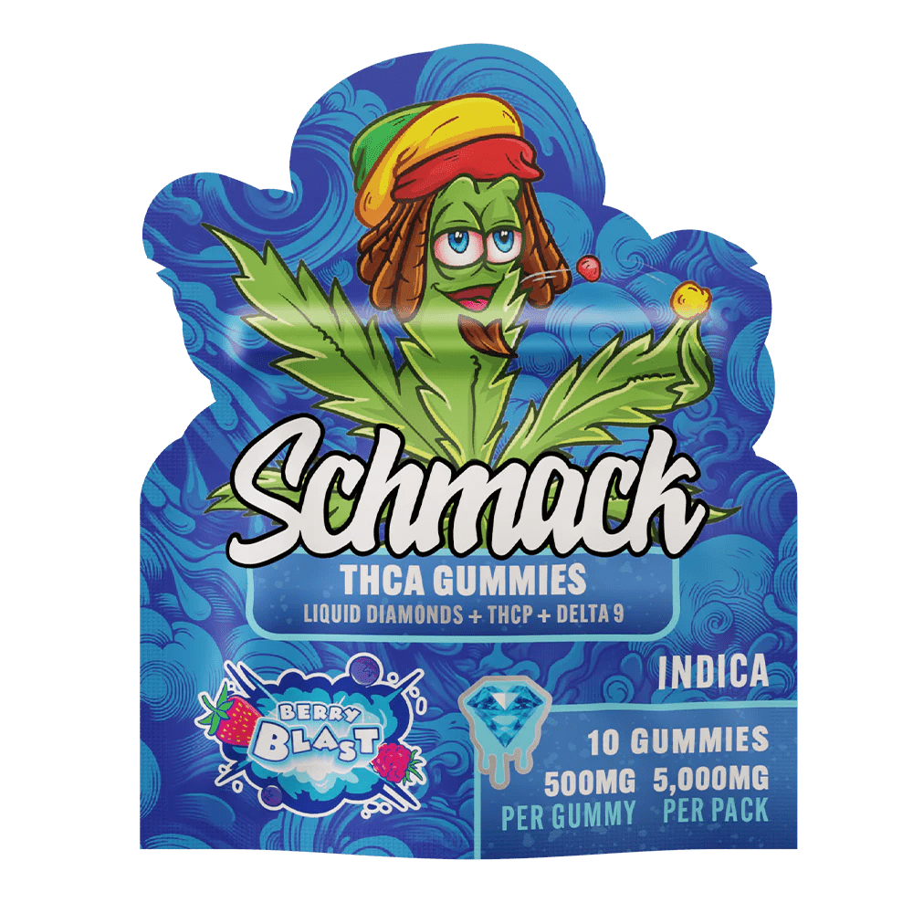 Schmack 10ct THCA Gummies - Liquid Diamonds - Thcp - D9 - 5000mg - Berry Blast - Bandit Distribution