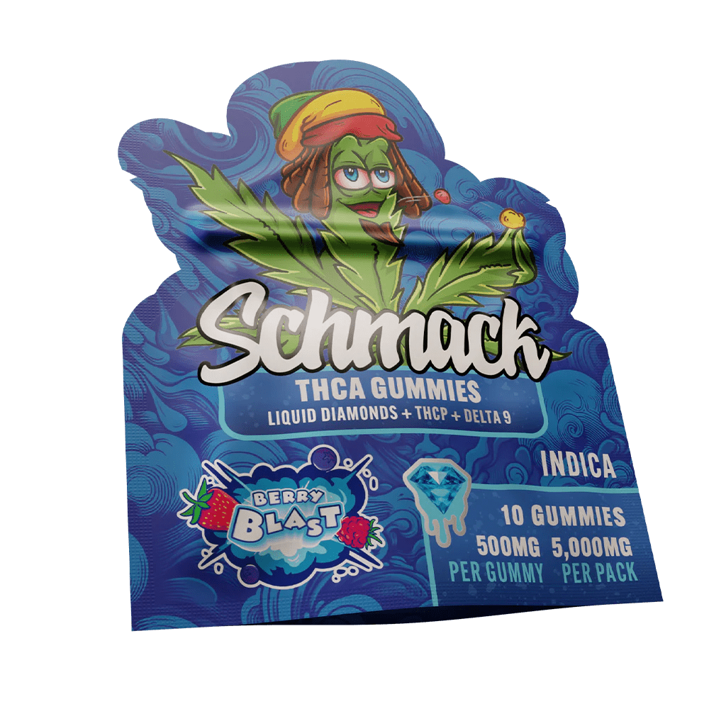 Schmack 10ct THCA Gummies - Liquid Diamonds - Thcp - D9 - 5000mg - Berry Blast - Bandit Distribution