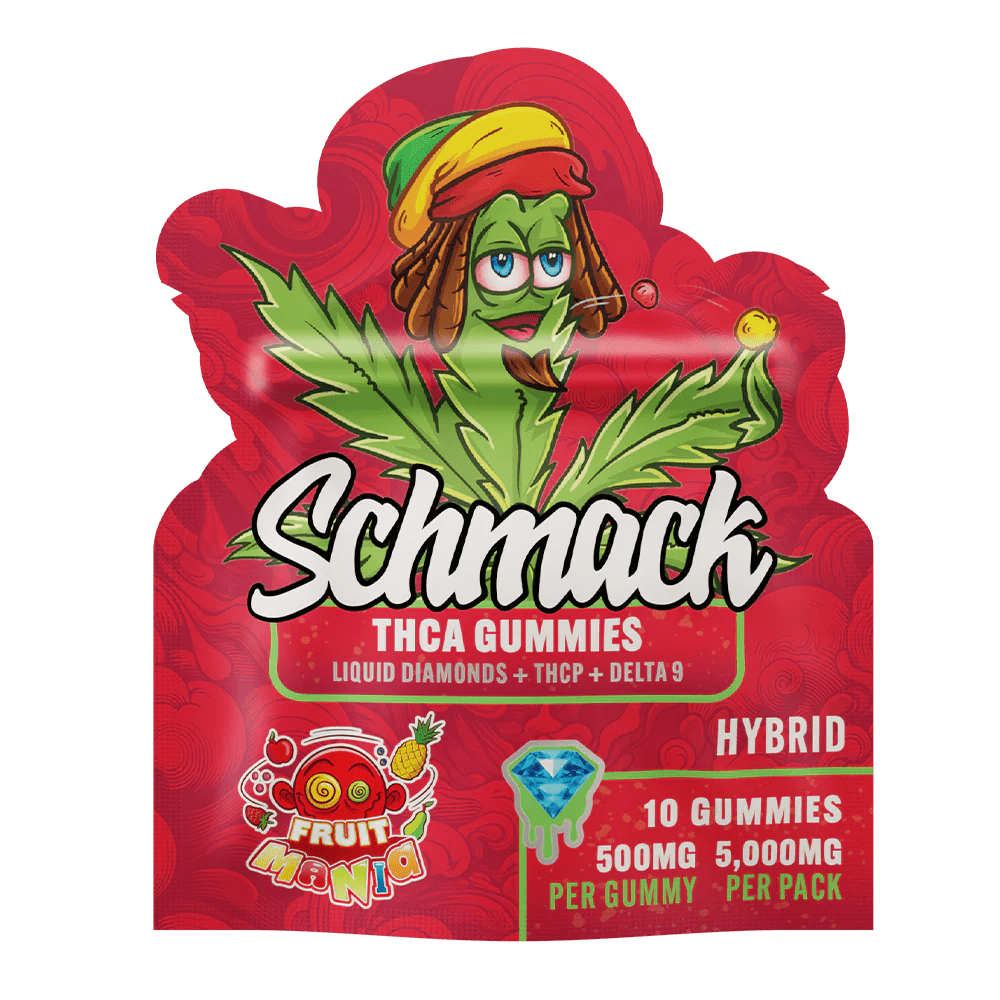 Schmack 10ct THCA Gummies - Liquid Diamonds - Thcp - D9 - 5000mg - Fruit Mania - Bandit Distribution