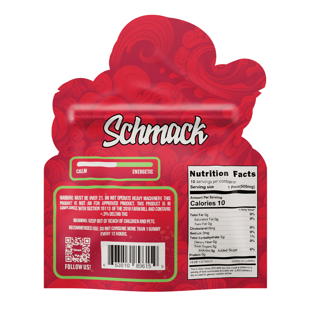 Schmack 10ct THCA Gummies - Liquid Diamonds - Thcp - D9 - 5000mg - Fruit Mania - Bandit Distribution