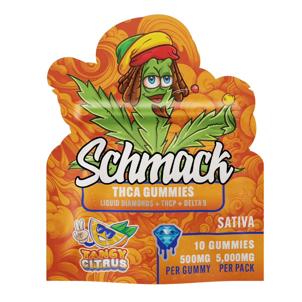 Schmack 10ct THCA Gummies - Liquid Diamonds - Thcp - D9 - 5000mg - Tangy Citrus - Bandit Distribution