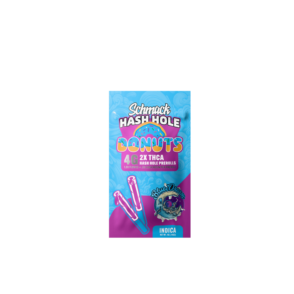 Schmack 2 Pack Hash Hole Donuts Prerolls - Blue Dream - Indica - 10 Pack Display - Bandit Distribution