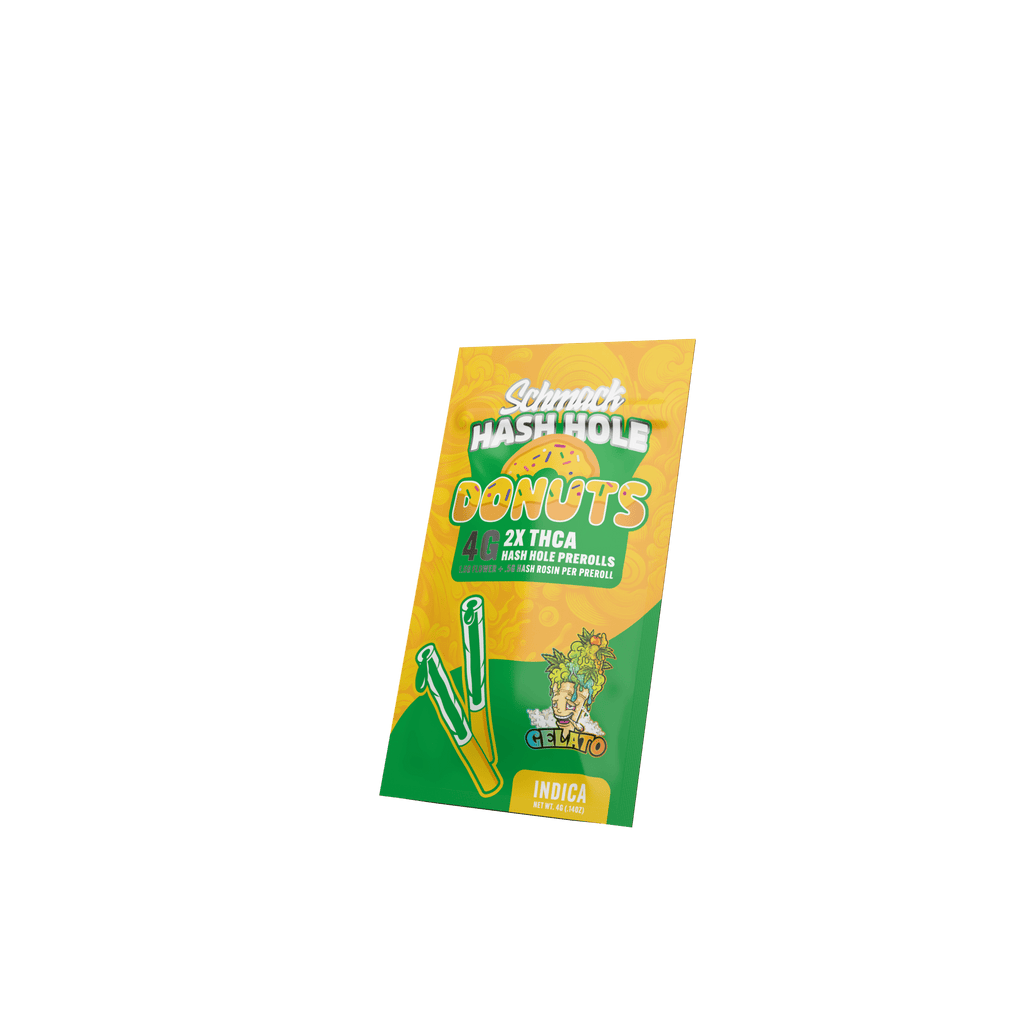 Schmack 2 Pack Hash Hole Donuts Prerolls - Gelato - Indica - 10 Pack Display - Bandit Distribution