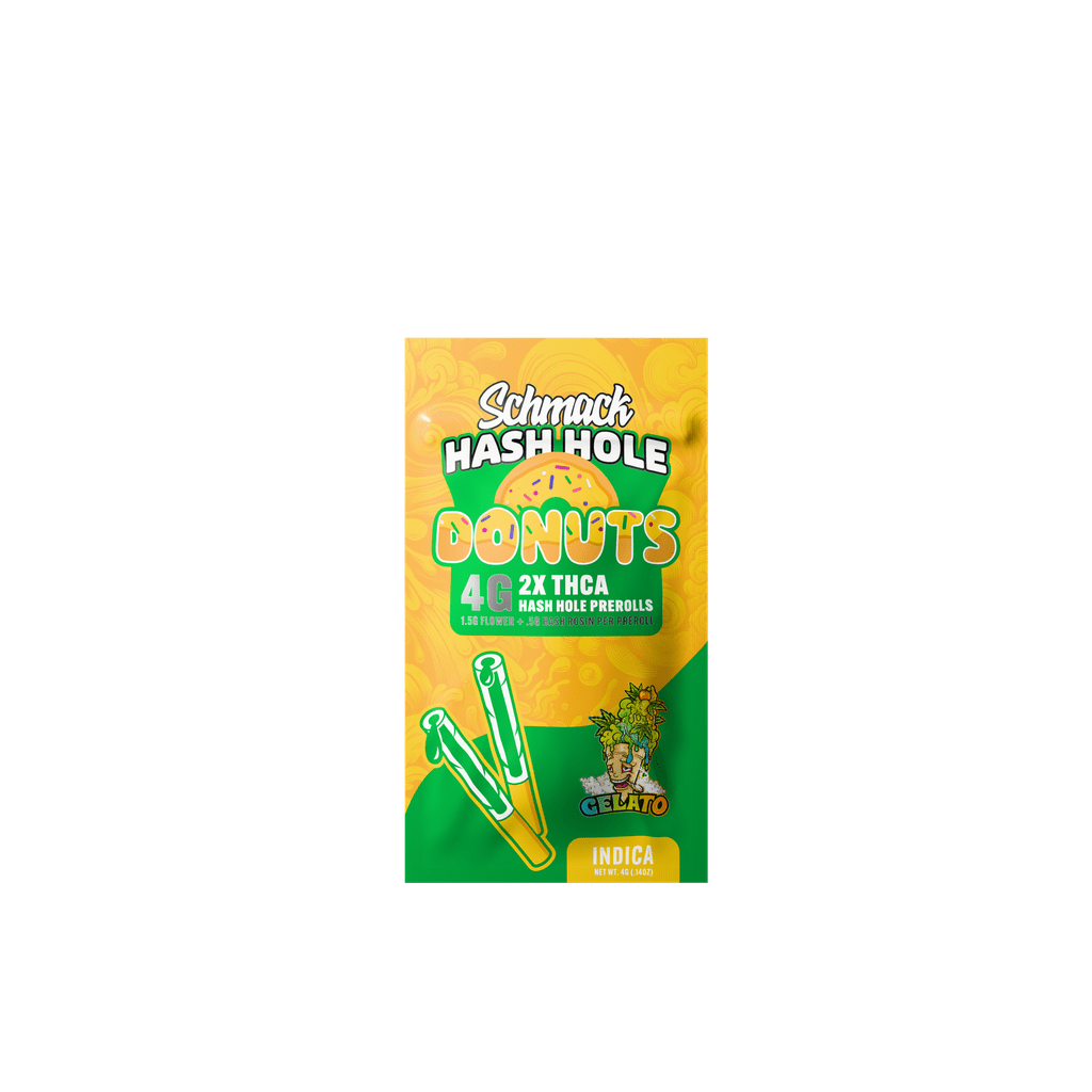 Schmack 2 Pack Hash Hole Donuts Prerolls - Gelato - Indica - 10 Pack Display - Bandit Distribution