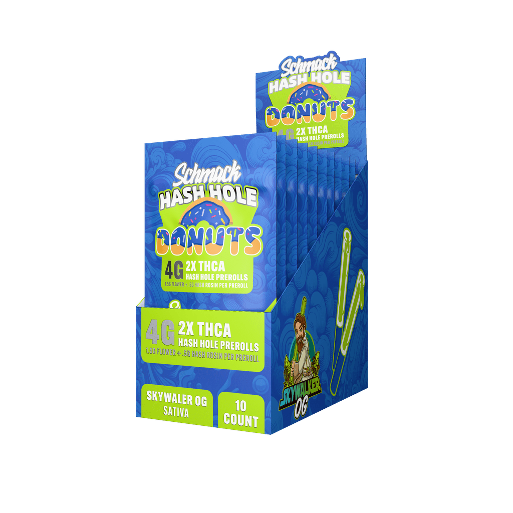 Schmack 2 Pack Hash Hole Donuts Prerolls - Skywalker OG - Sativa - 10 Pack Display - Bandit Distribution