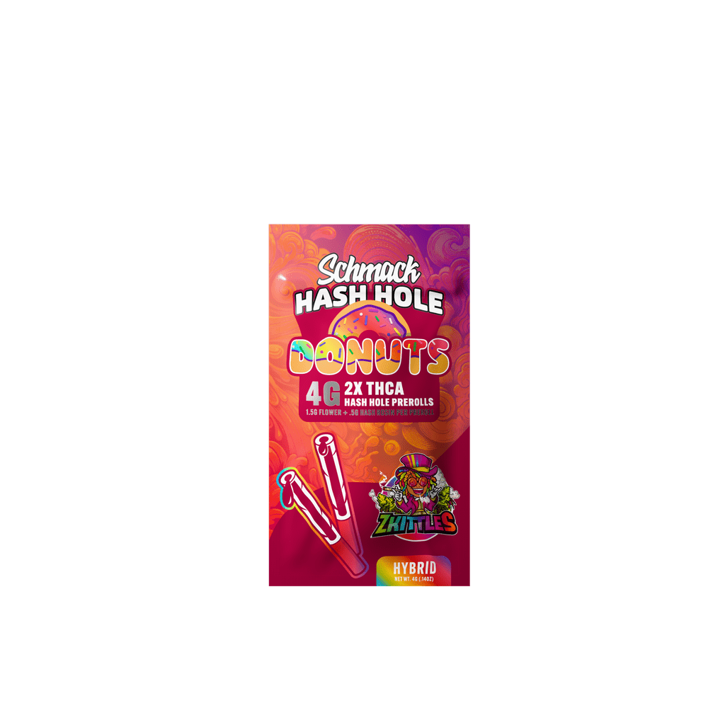 Schmack 2 Pack Hash Hole Donuts Prerolls - Zkittles - Hybrid - 10 Pack Display - Bandit Distribution