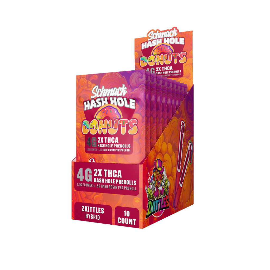 Schmack 2 Pack Hash Hole Donuts Prerolls - Zkittles - Hybrid - 10 Pack Display - Bandit Distribution