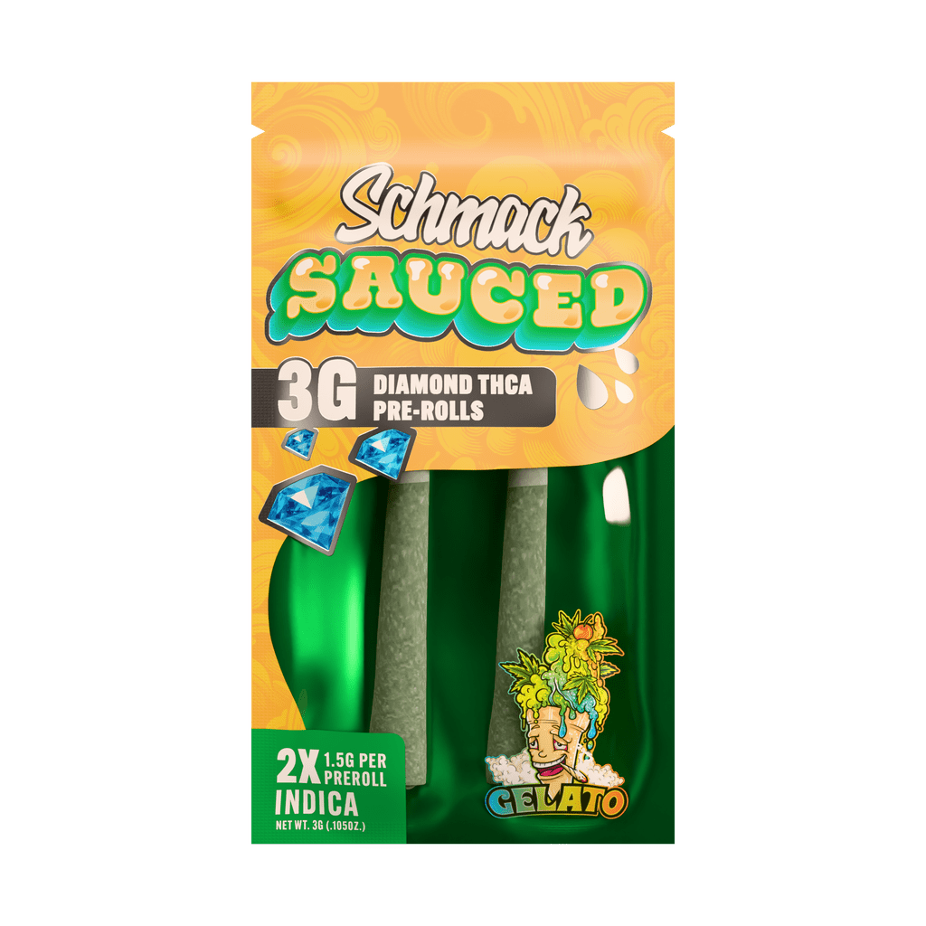 Schmack 2 Pack Sauced Prerolls - Gelato - Indica - 10 Pack Display - Bandit Distribution