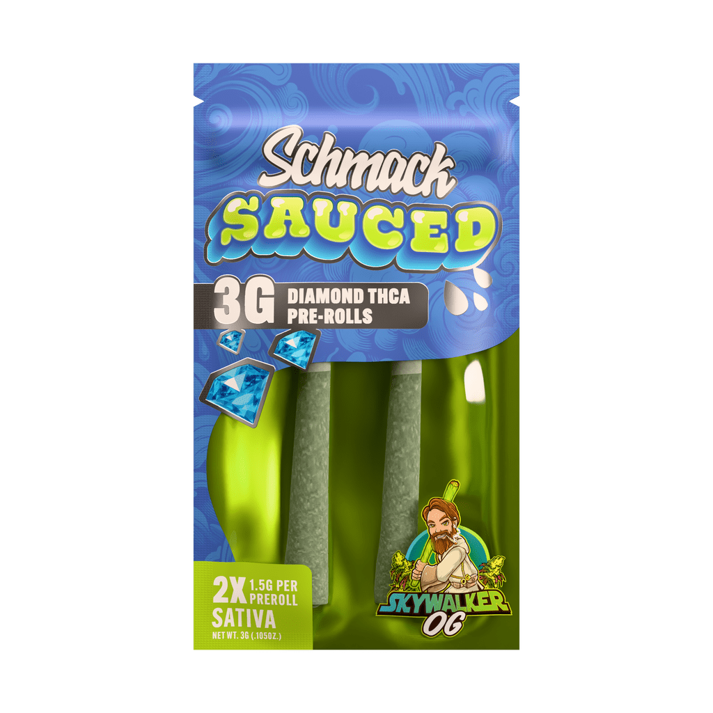 Schmack 2 Pack Sauced Prerolls - Skywalker OG - Sativa - 10 Pack Display - Bandit Distribution