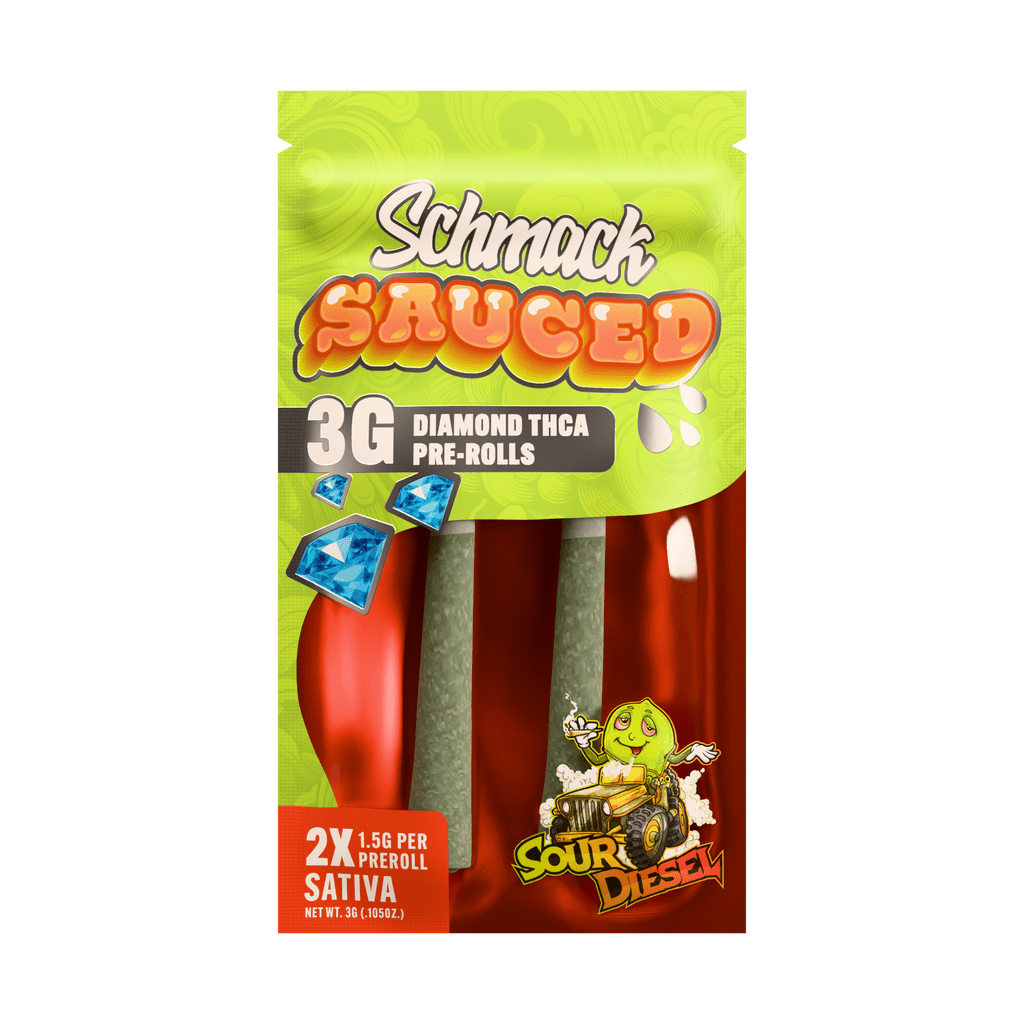 Schmack 2 Pack Sauced Prerolls - Sour Diesel - Sativa - 10 Pack Display - Bandit Distribution