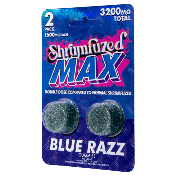 Shrumfuzed MAX 2pc Mushroom Gummies - Blue Razz - 10 Pack Display - Bandit Distribution