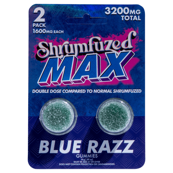 Shrumfuzed MAX 2pc Mushroom Gummies - Blue Razz - 10 Pack Display - Bandit Distribution