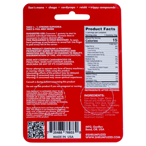 Shrumfuzed MAX 2pc Mushroom Gummies - Strawmelon - 10 Pack Display - Bandit Distribution