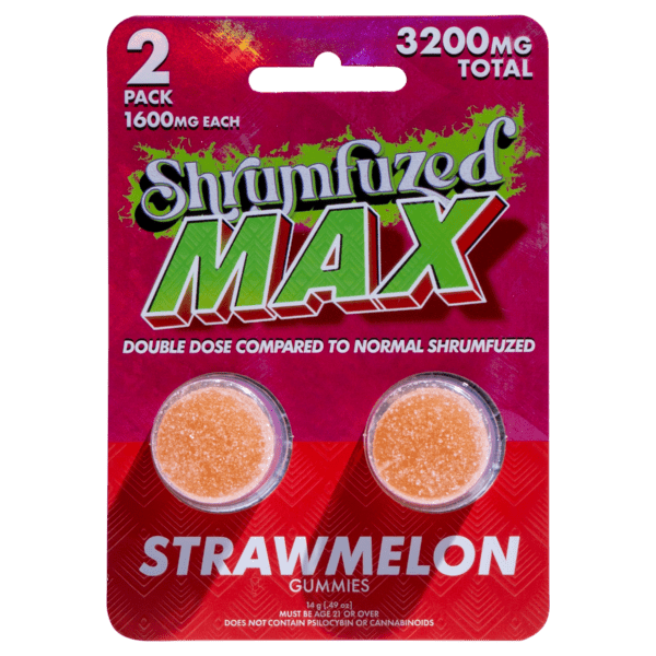 Shrumfuzed MAX 2pc Mushroom Gummies - Strawmelon - 10 Pack Display - Bandit Distribution