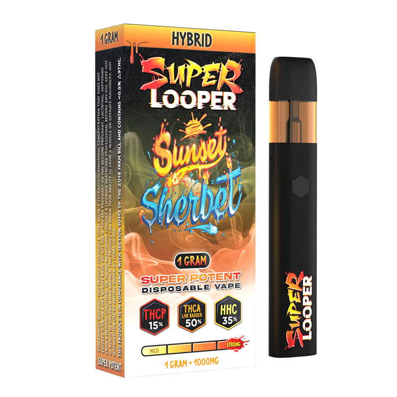 Super Looper THCA - THCP - HHC Super Potent 1g Disposables - Sunset Sherbert - Bandit Distribution