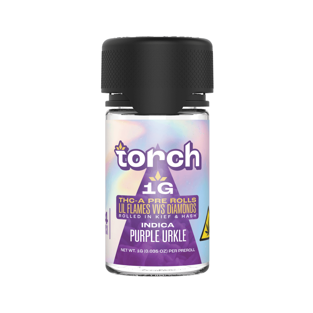 Torch Lil Flames VVS Diamond THCA Dog Walker Pre Rolls - 4g Jar - Purple Urkle - 6 Pack Display - Bandit Distribution