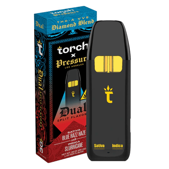 Torch x Pressure Dual Split Flavor THCa Displosables 3g - Blue Razz x Slurricane - Bandit Distribution