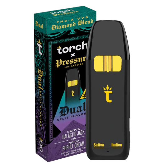 Torch x Pressure Dual Split Flavor THCa Displosables 3g - Galactic Jack x Purple Cream - Bandit Distribution