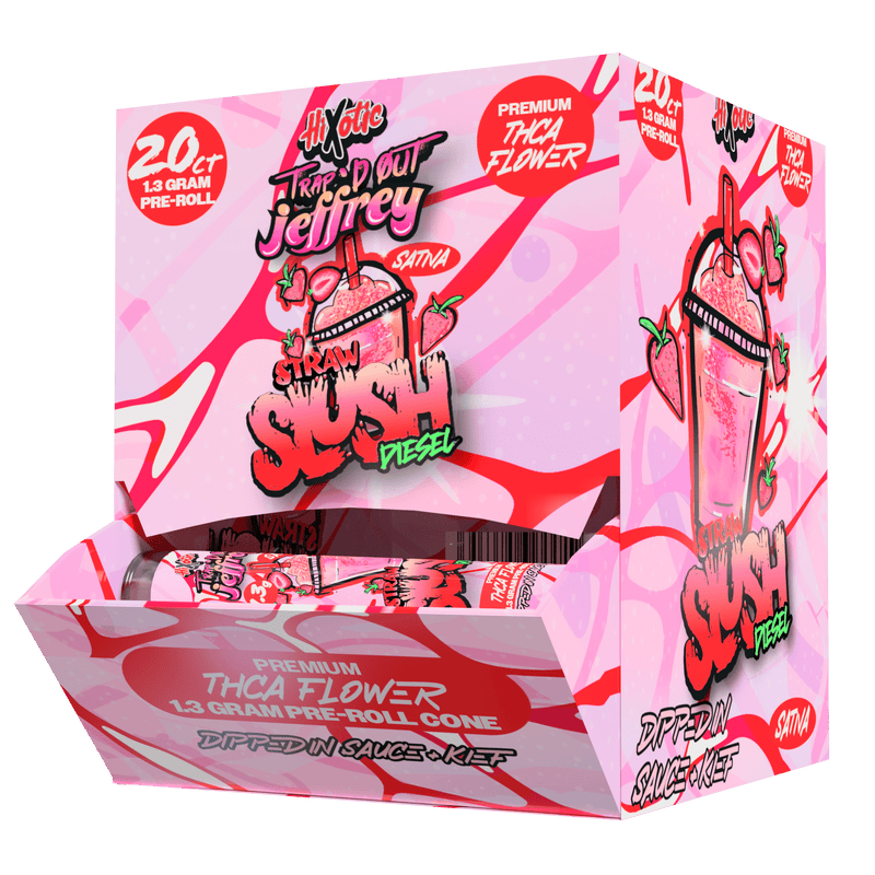 Trap'd Out Jeffrey 20ct Pre Roll Display - Thca - Straw Slush Diesel - Bandit Distribution