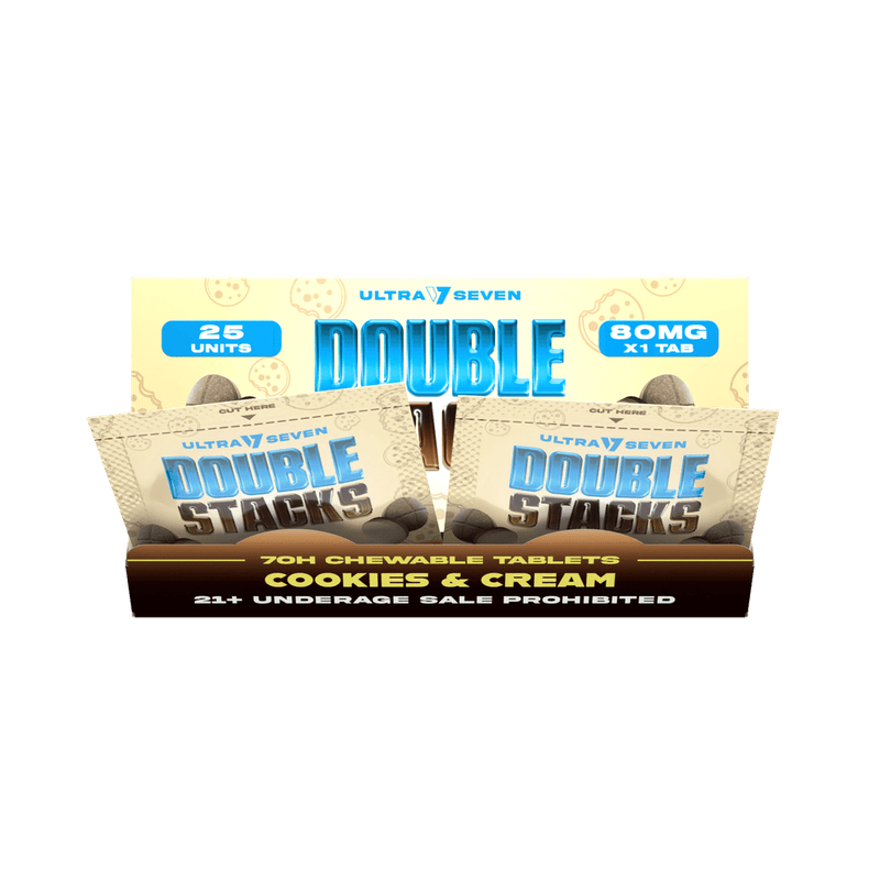 Ultra 7 Double Stacks 7 - Oh Tabs 80mg Each - 25 Unit Display - Cookies And Cream - Bandit Distribution