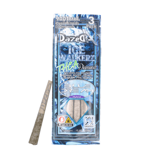 DazedA Ice Walkers - THCA Diamond Pre Rolls - 900mg 3pack - Blue Dream - Bandit Distribution