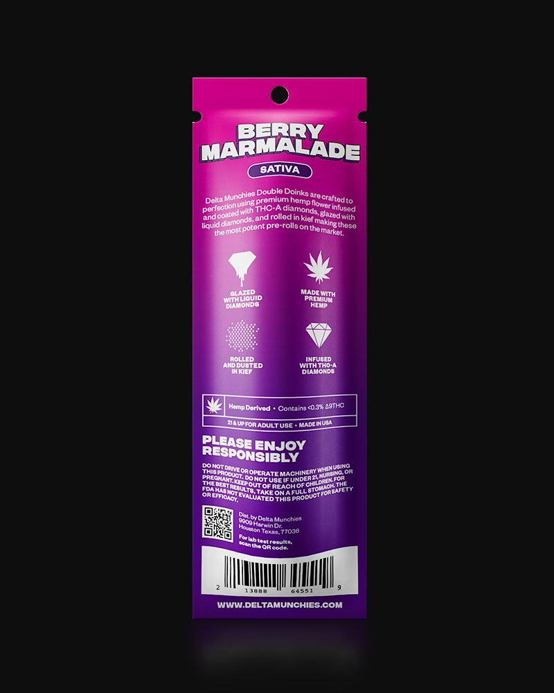 Delta Munchies Double Doinks - THCa Diamond Infused Pre Rolls 2pk - Berry Marmalade - Bandit Distribution