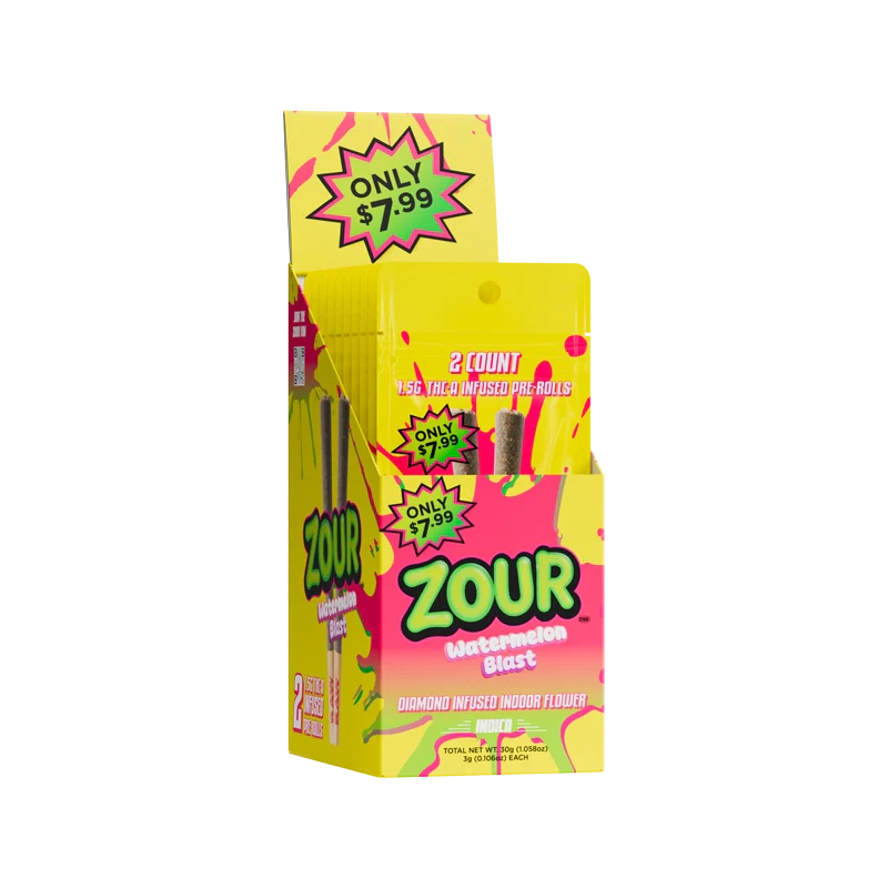 Zour Stash 2ct Diamond Infused THCA Pre Rolls - 10ct Display - Watermelon Blast