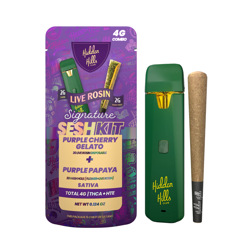 Hidden Hills Signature Sesh Kit -2g Live Rosin Dispo + 2g Hash Hole Combo - Purple Cherry Gelato / Purple Papaya