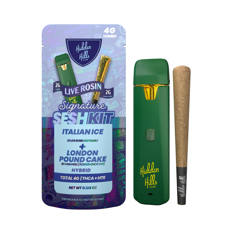 Hidden Hills Signature Sesh Kit -2g Live Rosin Dispo + 2g Hash Hole Combo - Italian Ice / London Pound Cake