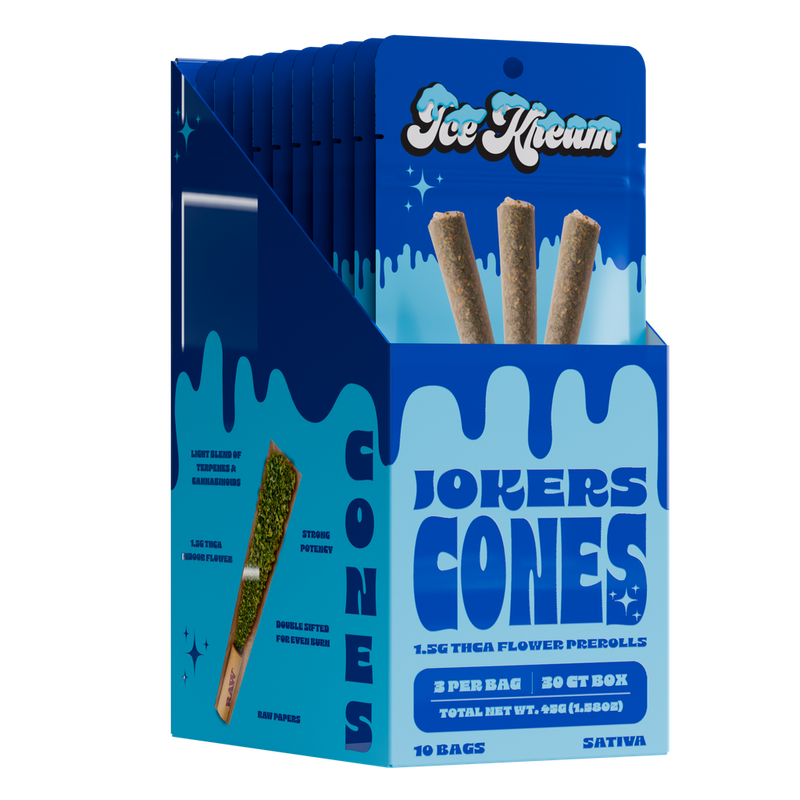 Ice Kream Cones - 3ct Thca Pre Roll Packs -10ct Counter Display - Jokerz