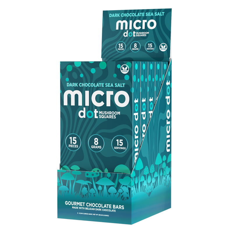 Micro Dot Magic Mushroom Chocolates - 15pc / Bar - 5ct Display - Dark Chocolate Sea Salt