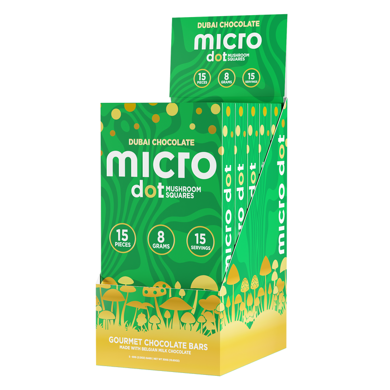 Micro Dot Magic Mushroom Chocolates - 15pc / Bar - 5ct Display - Dubai Chocolate