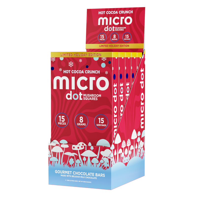 Micro Dot Magic Mushroom Chocolates - 15pc / Bar - 5ct Display - Hot Cocoa Crunch