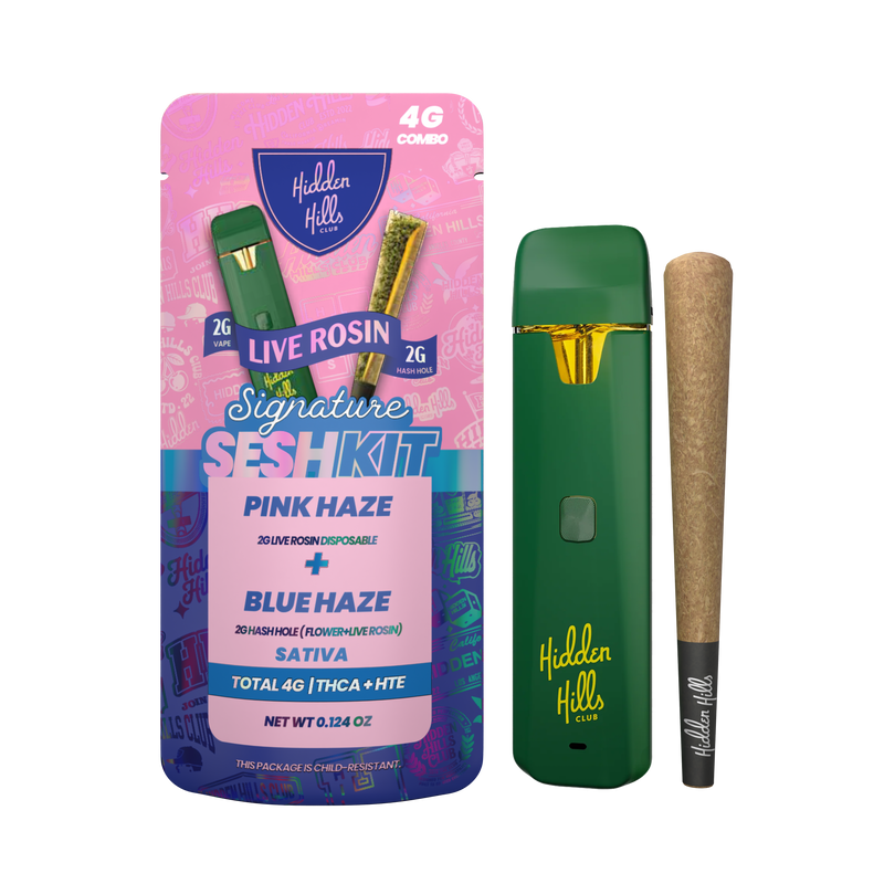 Hidden Hills Signature Sesh Kit -2g Live Rosin Dispo + 2g Hash Hole Combo - Pink Haze / Blue Haze